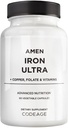 Amen Iron Ultra Supplement + 구리, Folate, 비타민 C 및 B12-2-Month 공급 - Ferrous Sulfate Iron Vitamin - 65mg Per 서빙 - Folic Acid - Non-GMO 알약 - 60 캡슐