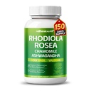 RHODIOLA ROSEA Supplement- 11-in-1 자연 혼합 Chamomile L-Theanine Ashwagandha Holy Basil Valerian Passionflower - 150 카운트 - 미국에서 제작 및 테스트