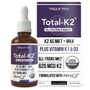 Total K2® | 비타민 K2 as MK7 & MK4 | Plus K1 & 비타민 D3 Cofactor - 620 mcg K2 per 서빙 - MenaQ7® - Full-Spectrum Vitamin K - Vegan, Organic Certified (Liquid 1 oz)