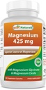최고의 자연 마그네슘 425 mg 180 Veggie 캡슐 - 높은 흡수 마그네슘 글리세라이드 및 마그네슘 산화물 킬레이트, 비 GMO, 글루텐 무료 근육 휴식 (180 개)