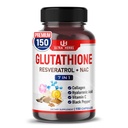 Glutathione 보충교재 활동적인 감소된 모양, Resveratrol, NAC, 교원질, Hyaluronic 산, 비타민 C - Immunity & Detox를 위한 진보된 산화를 억제하는 | 150의 캡슐