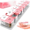 Extra Large Weekly Pill 주최자 - 7 Detachable AM PM Compartments가있는 XL 비타민 홀더 - 가정 및 여행을위한 휴대용 의학 분배기, 주간 또는 일일 사용을위한 큰 보충 용기, 핑크