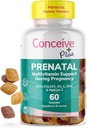 CONCEIVE PLUS Prenatal Gummies - DHA, Folic 산, 비타민 D3, C, 아연 및 오메가 3, 자연 레몬 + 라즈베리 맛, 60 카운트, 30 일 공급