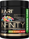 INFINITY - 에너지, 초점 및 성능을위한 100 % 천연 운동 분말 - 남성 및 여성 - Vegan 및 Keto Friendly - Creatine 없음 - 30 서빙 (Sour Gummy Worm)