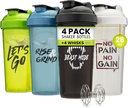 GOMOYO [4 Pack] 28oz Shaker Bottle with Motivational Quotes |4x Wire Mixer가있는 쉐이커 컵 | 단백질 믹스 팩 용 쉐이커는 BPA 무료, 누출 방지 및 접지 닦은 도구 안전