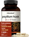 NatureBell Psyllium Husk Fiber Supplement, 1,500mg Per 서빙, 360 캡슐 | Inulin & Chia Seed | Digestive & Gut Health를 위한 유기 수용성 섬유 | 식물 기반, 비 GMO, 글루텐 프리