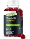 비타민 B6 Gummies - 에너지, Nerve & Mood 지원 - B6 비타민 100mg - Vegan, 글루텐 무료, GMO 무료 - 60 개