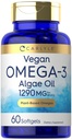 Carlyle Vegan 오메가 3 보충 | 1290 mg | 60 Softgel | 공장 기반 | 비 GMO & 글루텐 무료 | 조류 오일