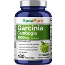 NusaPure Garcinia Cambogia 180 Veggie 캡슐 1500mg (채식, 비 GMO, 채식)