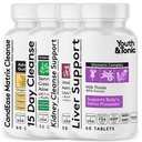 젊음 & Tonic 4X 몸 Detox와 여자 & 남자를 위한 Cleanse Liver 지원, Kidney 및 Colon Cleanse 및 CandEase 모체. 180 알약