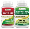 Beet 뿌리 분말 500 Mg & Ashwagandha 추출물 500 Mg