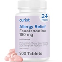 Curist Fexofenadine 염산염 180mg (300의 정제) - 24의 HR 항히스타민 알레르기 기복 정제 (300의 조사) 모든 일 힘 일반적인 Fexofenadine 대량 비 돌리기 알레르기 기복