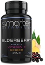 더 똑똑한 Elderberry 캡슐 + 비타민 C + 생강 & 아연, 초본 보충교재, 강력한 까만 엘더 베리 추출물 산화 방지제 비타민, 60 Vegan 알약