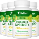 여성 남성을위한 프로 바이오 틱스 300 억 CFU, 24 Strains Probiotic+15 유기 허브 프리 바이오 틱스 혼합, 사전 및 프로 바이오 틱스, 소화 건강, 면역 및 구트, Diarrhea, Bloating, Vegan, 8 개월 공급