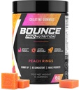 Men & Women, Low Calorie, 서빙 당 크레아틴 6G, Vegan, Anti-Melting, Gluten-Free, Non-GMO, Gummy (51ct, Peach Ring) 당 크레아틴 2g에 대한 Bounce Pro Creatine Monohydrate Gummies