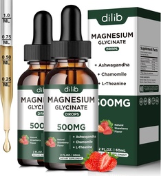 마그네슘 글리세린 액체 하락 보충교재, 마그네슘 글리세라이드 500mg Ashwagandha와 더불어, L - Theanine, Chamomile - 지원 긴장 기복, 뼈, 근육, 계류 딸기 풍미 2Pack