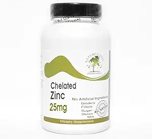 킬레이트 아연 25mg ~ 200 캡슐 - 첨가제 없음 ~ Naturetition 보충제