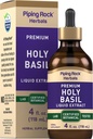 Piping Rock Holy Basil Liquid Extract | 4 Fl Oz | Tulsi Leaf Tincture | 채식주의, 비 GMO, 글루텐 무료 보충