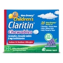 Claritin Children's Allergy Medicine, 24-Hour Non-Drowsy Loratadine 5mg Chewable Tablet, Antihistamine for Kids Ages 2 년 및 이전, 포도 맛, 40 정제