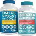 4-in-1 생선 오일 오메가 3 보충제 (2100mg) - 오메가 3 생선 오일 비타민 D3 & K2 및 CoQ10 & 28-in-1 퀴르세틴 매일 면역 방어 지원 (120ct)