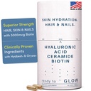 GLOW 노화 방지 보충교재 - Hyabest® Hyaluronic 산, Phytoceramides, 5000 mcg Biotin, 비타민 A, C, E의 아연 - 머리 피부는 여자 & 남자를 위한 비타민을 못합니다 - 주름 & 피부 Hydration - 60의 캡슐