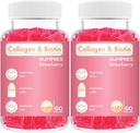 교원질 Biotin Gummies - 머리, 피부 & 못 머리 성장 노화 방지 배려 Chewable 거미 비타민, Vegan, 비 GMO, 글루텐 자유로운, 젤라틴 딸기 풍미 120 조사, 분홍색을 지원합니다