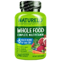NATURELO 전체 식품 다비타민 남자 50 + - 비타민, 미네랄, 유기 초본 추출물 - Vegan Vegetarian - 에너지, 두뇌, 심장 및 눈 건강을 위해 - 240 캡슐