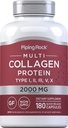 배관 락 멀티 콜라겐 단백질 캡슐 | 180 개 | 2000mg | 유형 I, II, III, V, X | 복합 혼합 | Non-GMO, 글루텐 무료