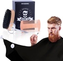Beard Grooming Kit for Men 4 에 1. Beard Brush 과 Comb Set 와 Messy Free Bib Apron, Mustache Scissors. 천연 브러쉬 및 듀얼 액션 빗. 남자의 Grooming. 남편을위한 선물,