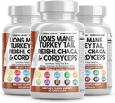 깨끗한 Nutraceuticals 라이온 Mane 20in1 버섯 보충 터키 꼬리 Reishi Cordyceps Chaga Maitake Meshima Poria Cocos Shiitake Oyster Porcini Enoki - 3Pack