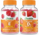 Lifeable Vitamin E + 비타민 D 10000 IU, Gummies 번들 - 훌륭한 타스팅, 비타민 보충, 글루텐 무료, GMO 무료, Chewable Gummy