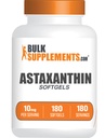 BulkSupplements.com Astaxanthin Softgels - Astaxanthin 보충 교재, 산화 방지제 소스 - 글루텐 무료, 서빙 당 1 Softgel (10mg), 180 개 (팩 1)
