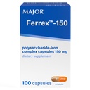 MAJOR Ferrex-150 다당류 Iron Complex 캡슐 여성과 남성을 위한 150mg 철 보충교재 – Stomach에 Gentle – 100 캡슐