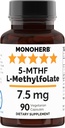 MONOHERB L-Methylfolate 7.5 mg - 90 채식 캡슐 - 메틸 Folate 보충교재