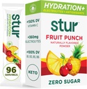 Stur Electrolytes Powder Hydration Packets | 과일 펀치 | 운동 회복을위한 설탕 무료 물 맛 패킷 | 높은 산화 방지제 및 B 비타민 | Keto, Vegan, Non-GMO, Paleo, 96 Packets