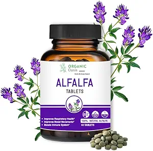 Alfalfa Medicago Sativa Tablets, 60 Tablets, 호흡 건강 및 Bowel Movements, Boosts Immune System,Organic 및 Natural | Superfood Supplement | Vegan