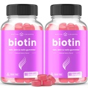 NutraChamps Sugar Free Biotin Gummies 10000mcg [High Potency] - 건강한 머리, 여성, 남성 및 아이를위한 피부 및 손톱 - 각 Gummy의 5000mcg - Vegan 헤어 건강 비타민 보충 - 라즈베리 (2 팩)