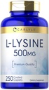 Carlyle L-Lysine 500 mg | 250의 모자 캡슐 | 아미노산 보충교재 | 채식주의자, 비 GMO & 글루텐 무료