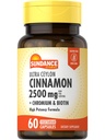 Sundance Ceylon Cinnamon 캡슐 2500mg | 60 알약 | Chromium과 Biotin | 채식주의, 비 GMO 및 글루텐 무료 보충