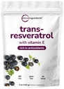 비타민 E를 가진 순수한 trans-Resveratrol 분말, 5개의 Ounce, 1개의 공식, 더 나은 흡수를 위한 Micronized 분말, 우수한 Resveratrol 보충교재, 최고 산화 방지제
