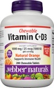 Webber Naturals Vitamin C + D3, 200 Chewable Orange Tablets, 1000 mg의 비타민 C 1000 IU의 비타민 D3, 뼈, 치아, 면역력, 비 GMO, 낙농장 및 글루텐 무료