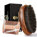남성, 100 % 순수 Boar Bristle Beard Brush, Beard Grooming Set, Beard Comb, 2 PC Mustache Scissors 및 여행 가방 포함