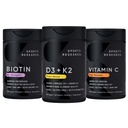 스포츠 연구 비타민 D3 5000iu K2 100mcg, 코코넛 오일 및 높은 힘 비타민 C 보충교재 1000mg를 가진 Vegan Biotin 10,000mcg