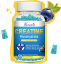 여성 및 남성을위한 크레아틴 Monohydrate Gummies, 설탕 근육, 증가 에너지 및 힘, 블루 베리 맛, 60 조사를위한 무료 Vegan Creatine 보충