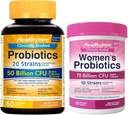 NewRhythm Gut & Feminine 건강 번들, Probiotics 50 억 CFU & Women's Probiotics 70 억 CFU, 매일 Gut 건강 & Feminine 케어, 90 캡슐 총 (팩 2)