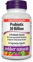 Webber Naturals Probiotics, 높은 효능, 남성, 여성 및 성인, 선반 안정 (냉각 필요 없음), 8 Probiotic Strains, 소화 건강을 위해 30 채식 캡슐,