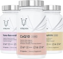 Vitruvin 아름다움 + 컴포트 팩 COQ10 200mg + Trans- Resveratrol 500mg + Curcumin 500mg, 비 GMO, 글루텐 자유로운, 젤라틴 자유로운. 건강한 피부, Hear, 합동 및 뇌