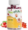 비타민 D3 5000 IU (125 mcg) + K2 (MK-7) 100 mcg Sugar-Free Gummies, Strawberry - 성인, 근육 Funtion, Pectin, Tasty, Chewy, Non-GMO, 글루텐 자유로운, 젤라틴 자유로운