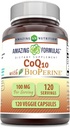 Amazing Formulas CoQ10 with BioPerine 100 Mg | 채식 캡슐 보충 | Non-GMO | 글루텐 프리 | 미국 (1 팩 | 120 개)