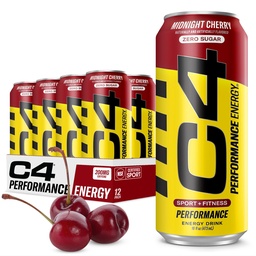 C4 Energy Carbonated Zero Sugar Energy 음료, 사전 운동 음료 + Beta Alanine, Midnight Cherry, 16 Fl Oz (12 팩)